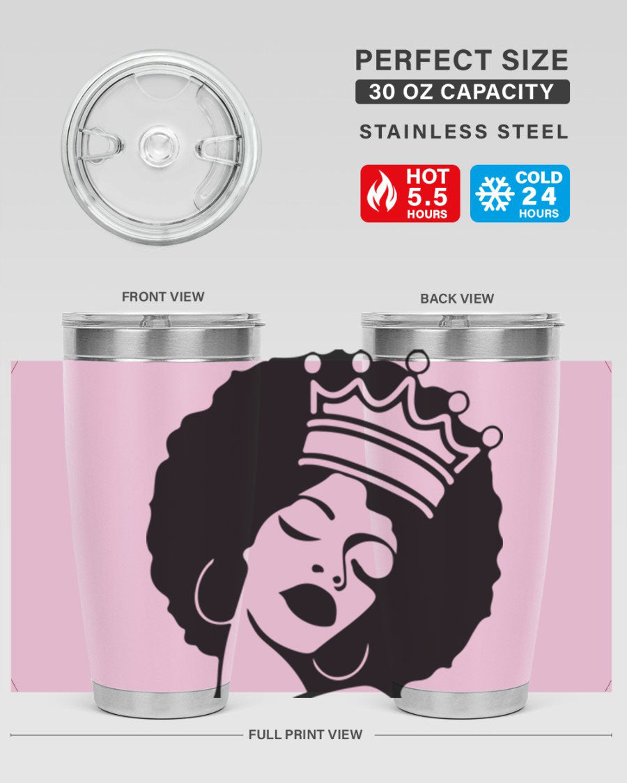 Black Women - Queen 17# Tumbler, 20oz, double wall vacuum stainless steel with copper lining, featuring a stylish design celebrating black women.