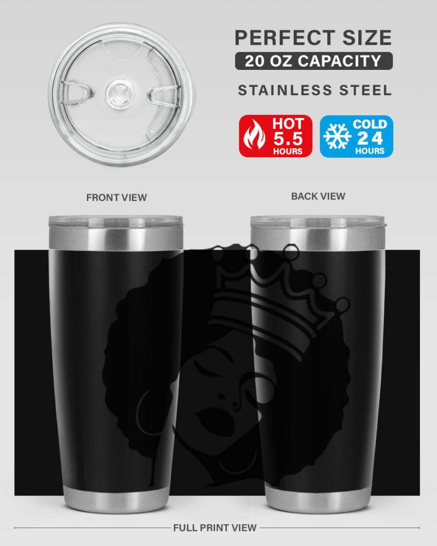 Black Women - Queen 17# Tumbler, 20oz, double wall vacuum stainless steel with copper lining, featuring a stylish design celebrating black women.