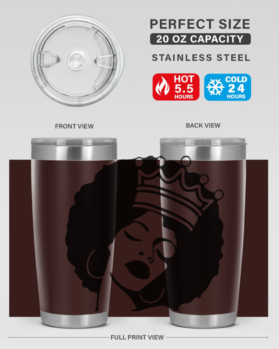 Black Women - Queen 17# Tumbler, 20oz, double wall vacuum stainless steel with copper lining, featuring a stylish design celebrating black women.