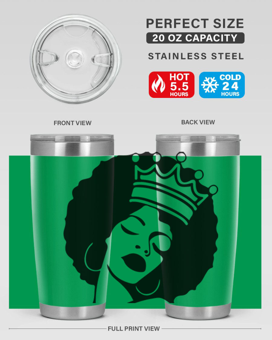 Black Women - Queen 17# Tumbler, 20oz, double wall vacuum stainless steel with copper lining, featuring a stylish design celebrating black women.