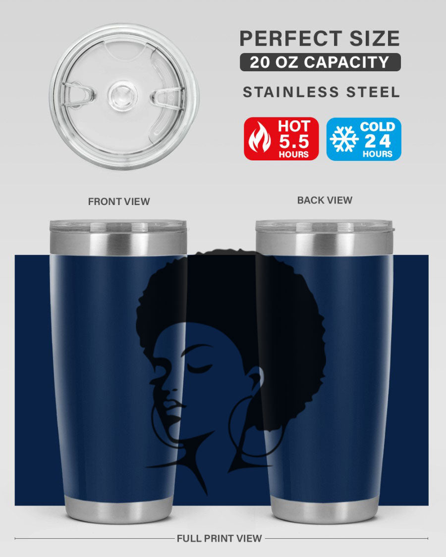 Black Women - Queen Tumbler in 20oz and 30oz sizes, showcasing double wall vacuum stainless steel design with a stylish print.