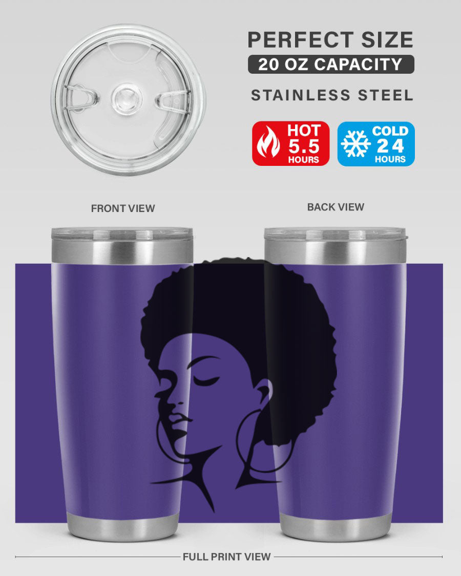 Black Women - Queen Tumbler in 20oz and 30oz sizes, showcasing double wall vacuum stainless steel design with a stylish print.