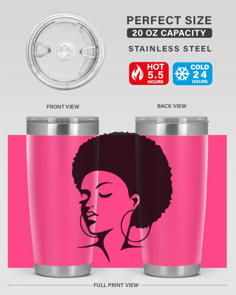 Black Women - Queen Tumbler in 20oz and 30oz sizes, showcasing double wall vacuum stainless steel design with a stylish print.