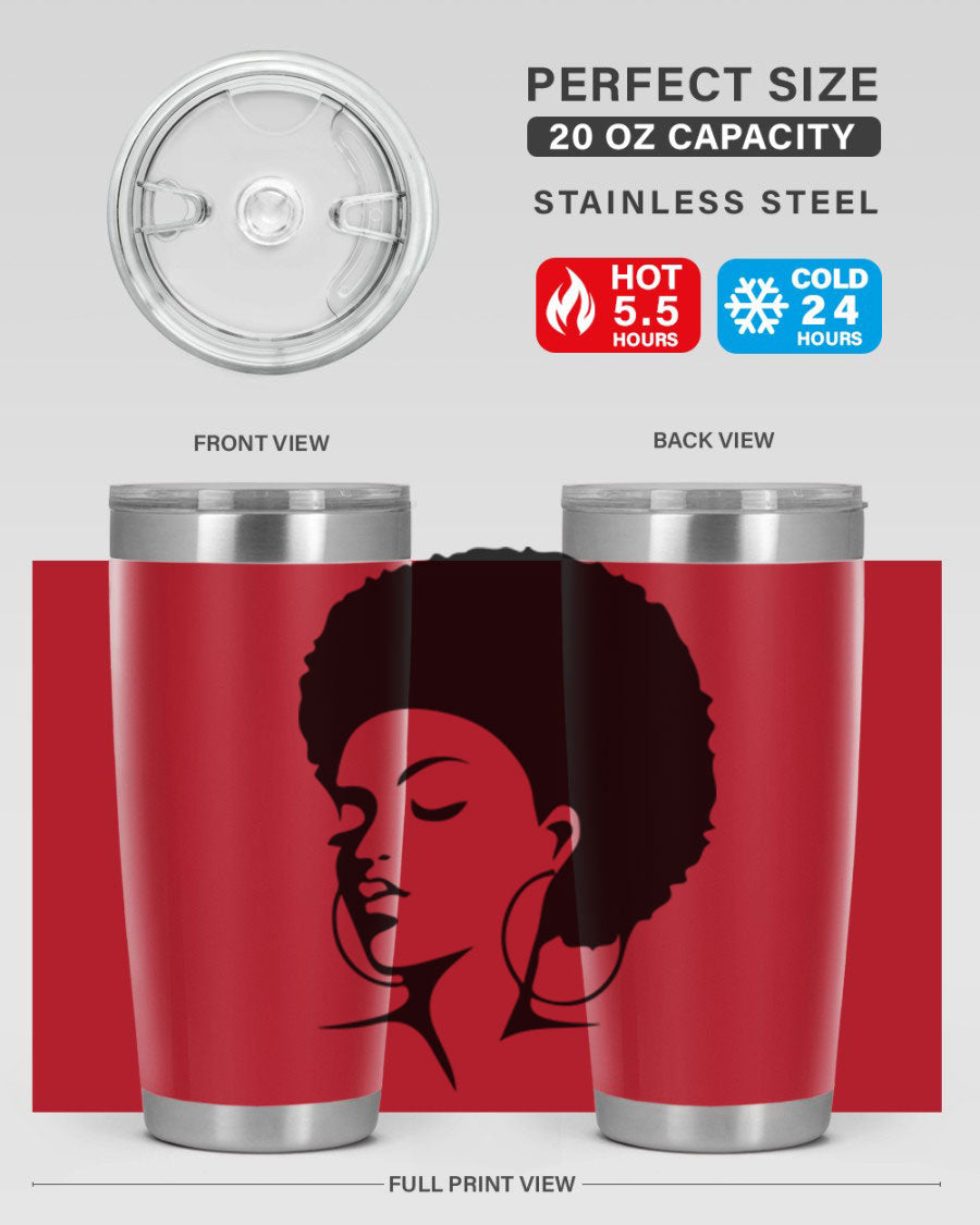 Black Women - Queen Tumbler in 20oz and 30oz sizes, showcasing double wall vacuum stainless steel design with a stylish print.