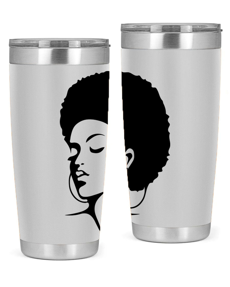 Black Women - Queen Tumbler in 20oz and 30oz sizes, showcasing double wall vacuum stainless steel design with a stylish print.