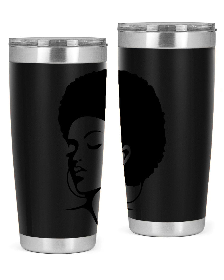 Black Women - Queen Tumbler in 20oz and 30oz sizes, showcasing double wall vacuum stainless steel design with a stylish print.