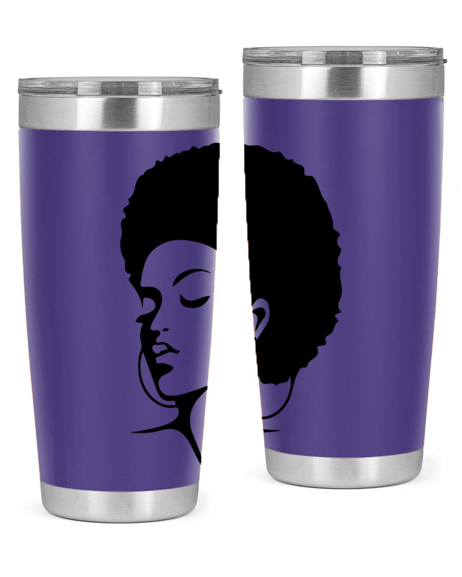 Black Women - Queen Tumbler in 20oz and 30oz sizes, showcasing double wall vacuum stainless steel design with a stylish print.