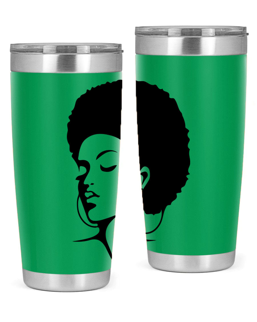 Black Women - Queen Tumbler in 20oz and 30oz sizes, showcasing double wall vacuum stainless steel design with a stylish print.