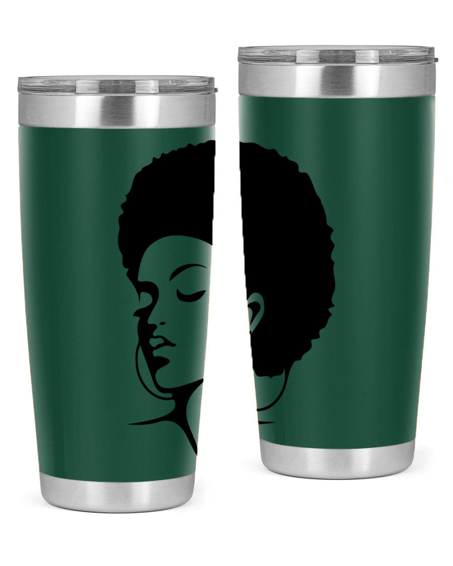 Black Women - Queen Tumbler in 20oz and 30oz sizes, showcasing double wall vacuum stainless steel design with a stylish print.