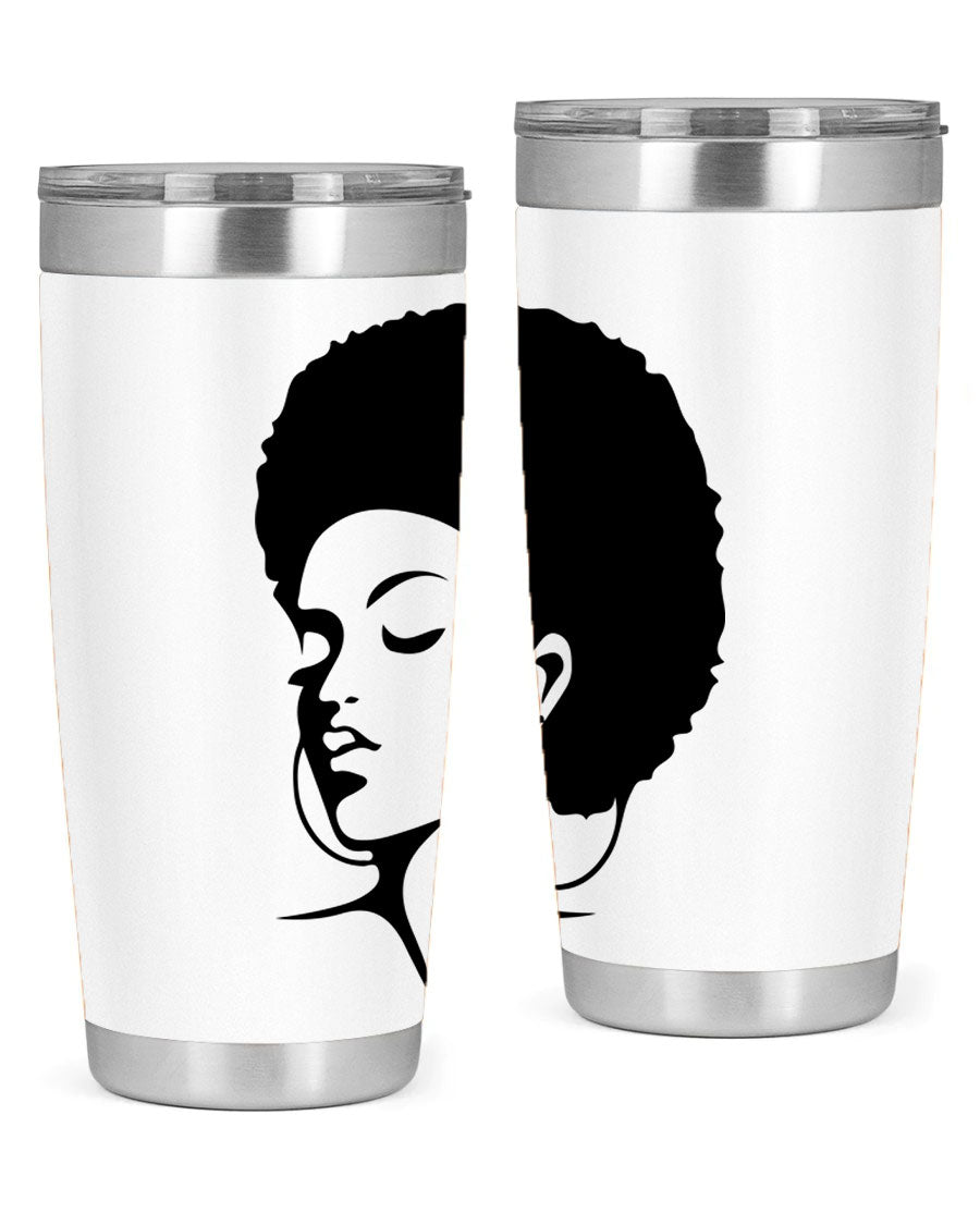 Black Women - Queen Tumbler in 20oz and 30oz sizes, showcasing double wall vacuum stainless steel design with a stylish print.