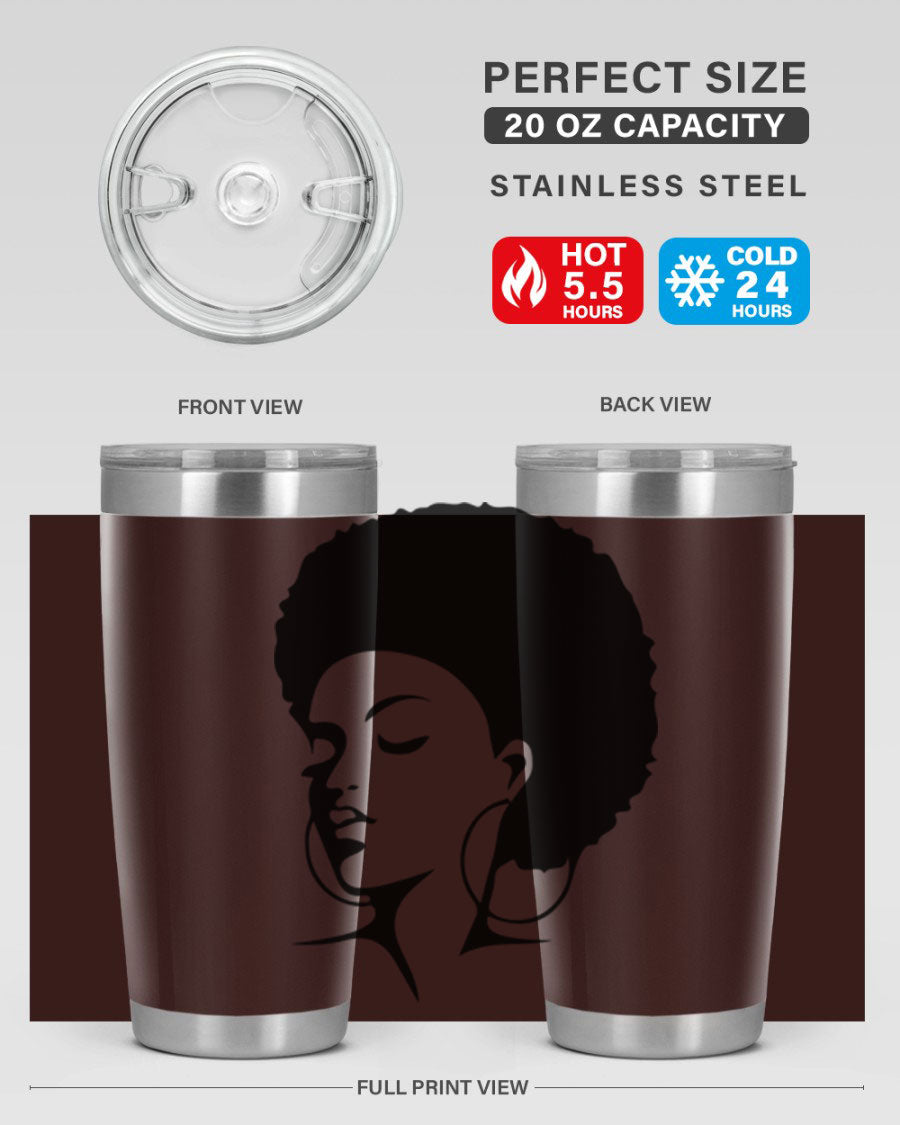 Black Women - Queen Tumbler in 20oz and 30oz sizes, showcasing double wall vacuum stainless steel design with a stylish print.