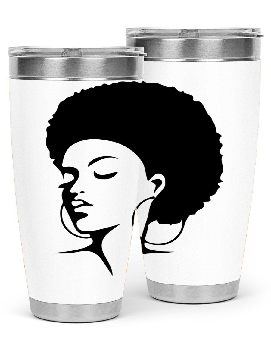 Black Women - Queen Tumbler in 20oz and 30oz sizes, showcasing double wall vacuum stainless steel design with a stylish print.