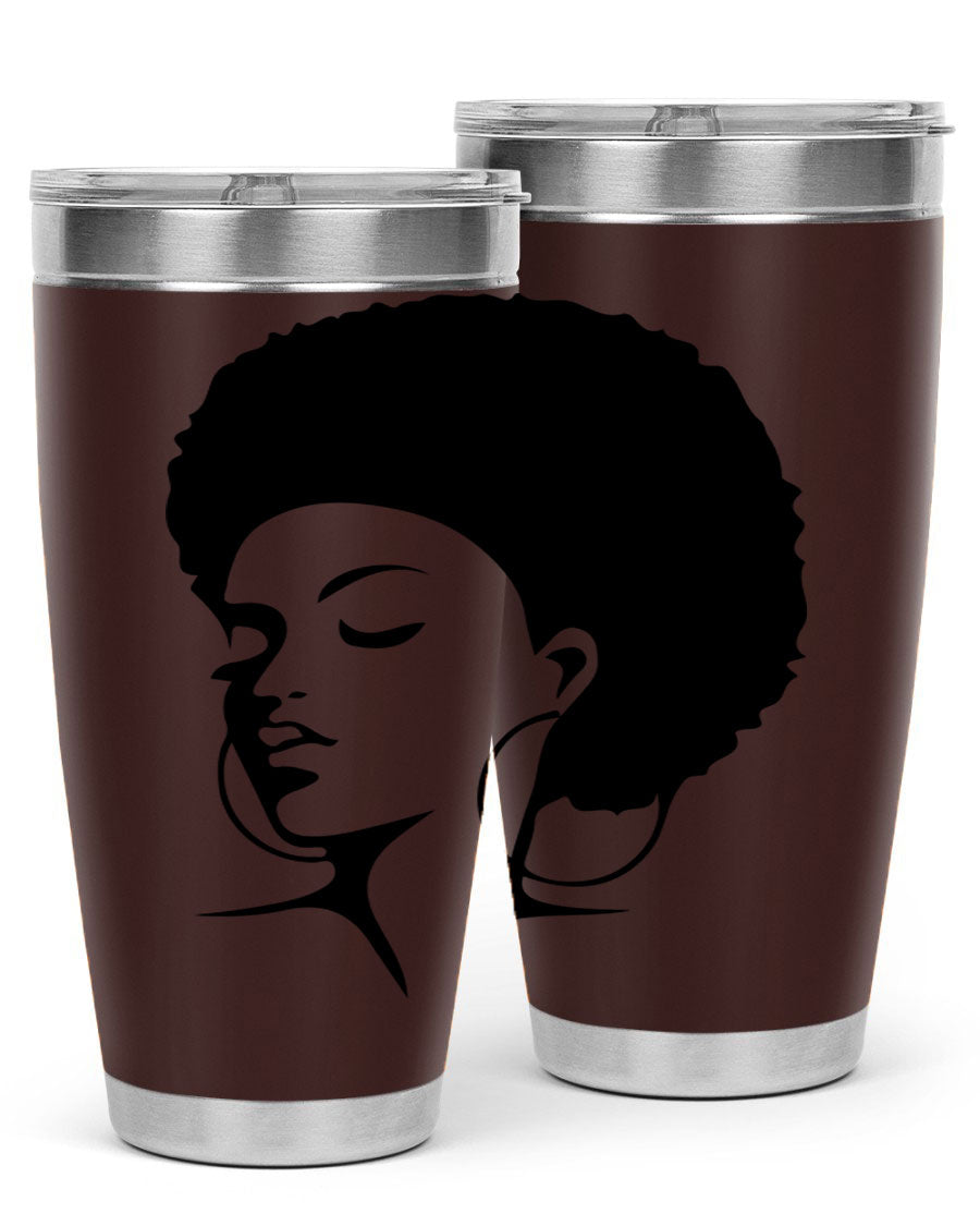 Black Women - Queen Tumbler in 20oz and 30oz sizes, showcasing double wall vacuum stainless steel design with a stylish print.