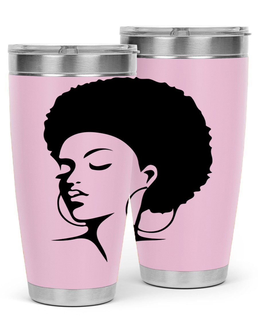 Black Women - Queen Tumbler in 20oz and 30oz sizes, showcasing double wall vacuum stainless steel design with a stylish print.