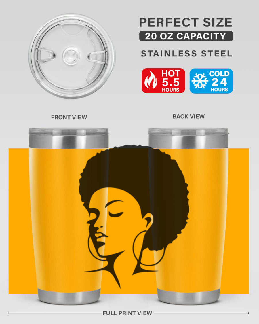 Black Women - Queen Tumbler in 20oz and 30oz sizes, showcasing double wall vacuum stainless steel design with a stylish print.