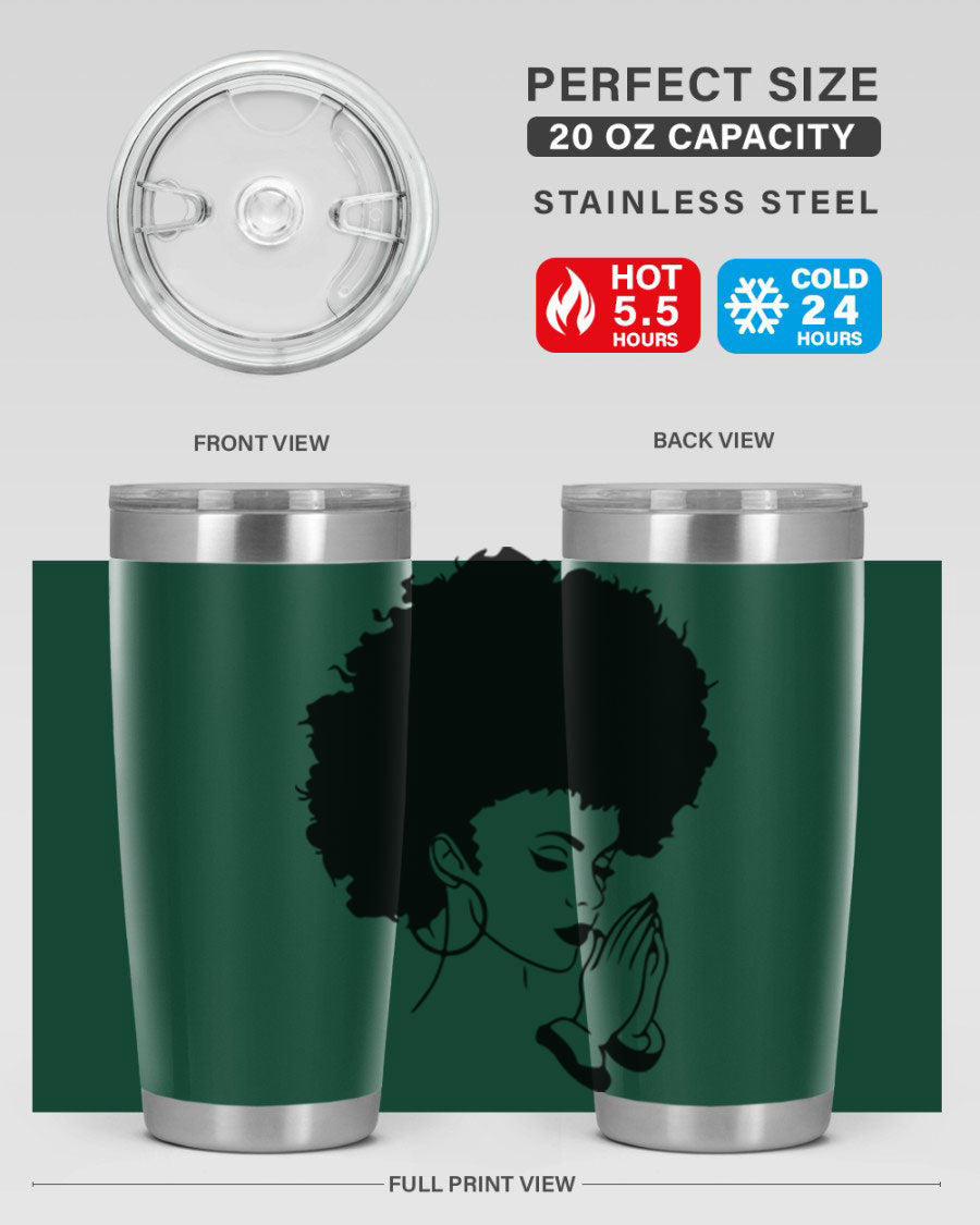 Black women - queen 22# tumbler in stainless steel with a stylish design, perfect for hot and cold beverages.