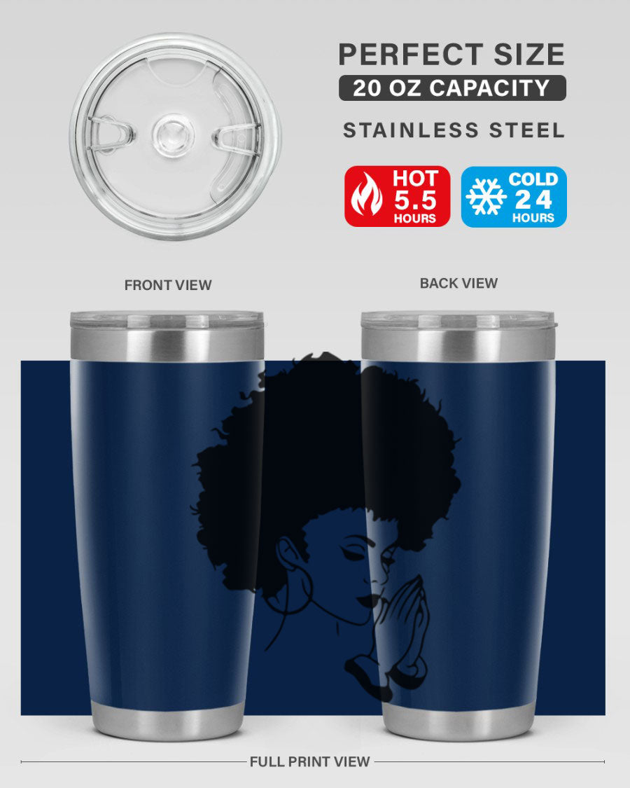 Black women - queen 22# tumbler in stainless steel with a stylish design, perfect for hot and cold beverages.