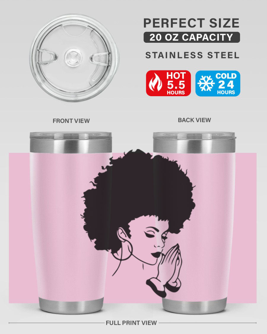 Black women - queen 22# tumbler in stainless steel with a stylish design, perfect for hot and cold beverages.