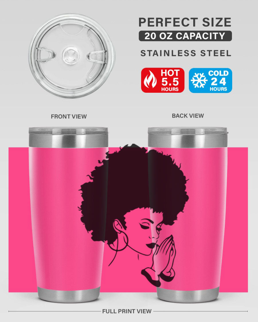 Black women - queen 22# tumbler in stainless steel with a stylish design, perfect for hot and cold beverages.