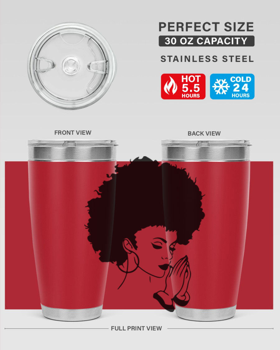 Black women - queen 22# tumbler in stainless steel with a stylish design, perfect for hot and cold beverages.