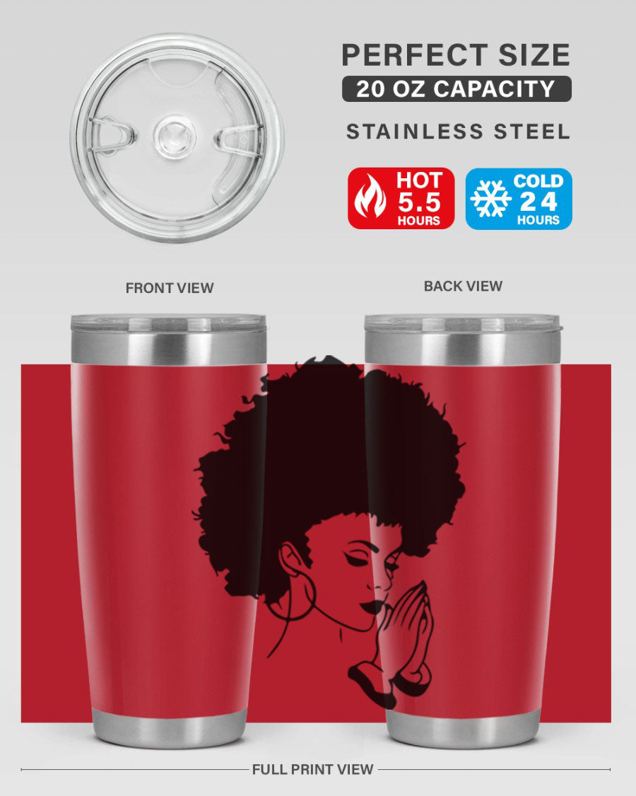 Black women - queen 22# tumbler in stainless steel with a stylish design, perfect for hot and cold beverages.