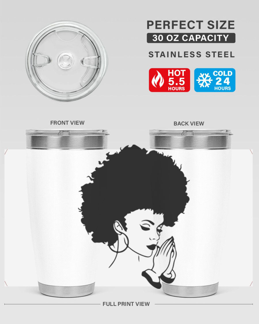 Black women - queen 22# tumbler in stainless steel with a stylish design, perfect for hot and cold beverages.