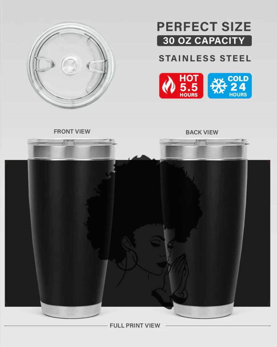 Black women - queen 22# tumbler in stainless steel with a stylish design, perfect for hot and cold beverages.