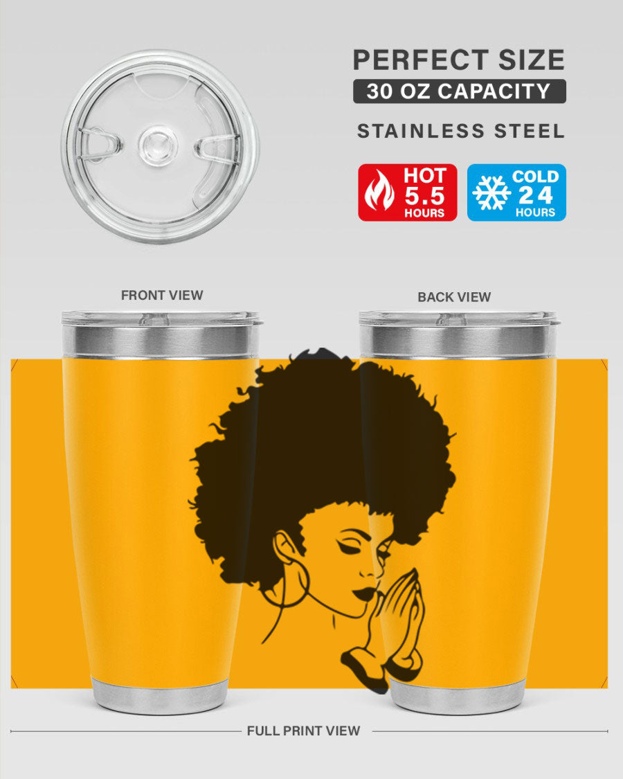 Black women - queen 22# tumbler in stainless steel with a stylish design, perfect for hot and cold beverages.