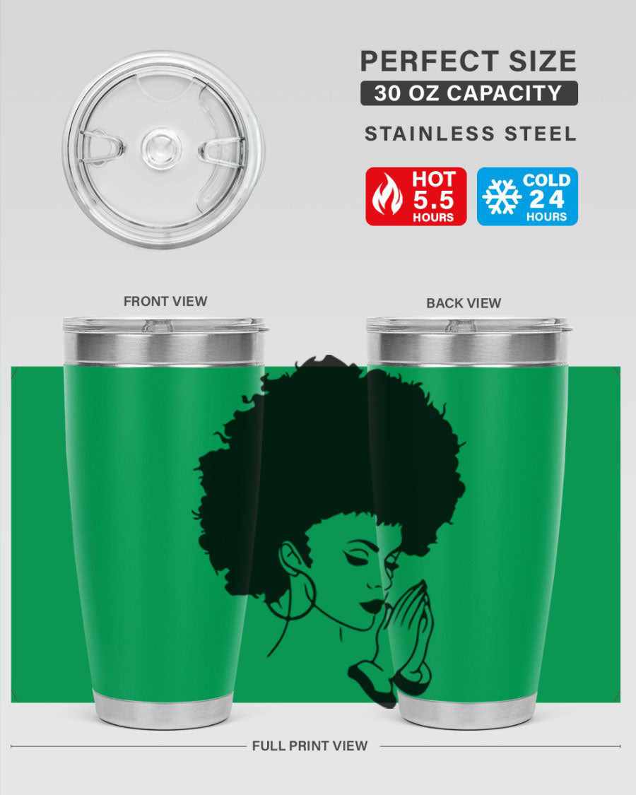 Black women - queen 22# tumbler in stainless steel with a stylish design, perfect for hot and cold beverages.