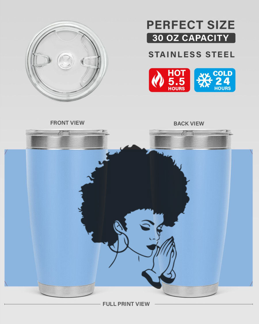 Black women - queen 22# tumbler in stainless steel with a stylish design, perfect for hot and cold beverages.