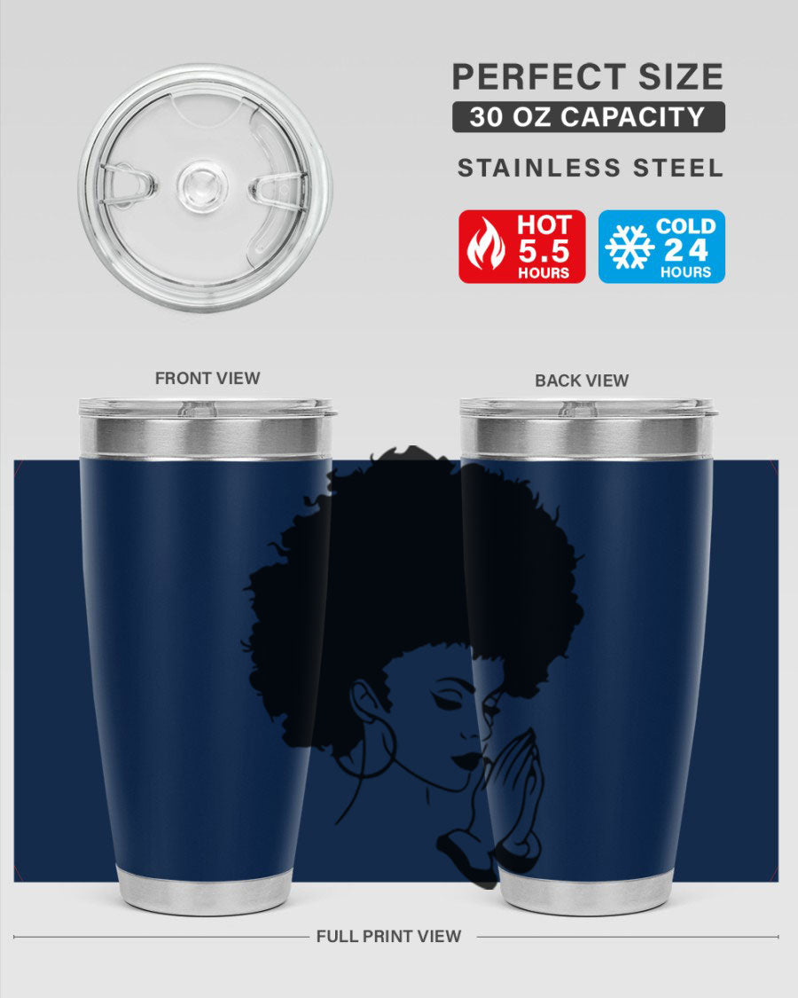 Black women - queen 22# tumbler in stainless steel with a stylish design, perfect for hot and cold beverages.