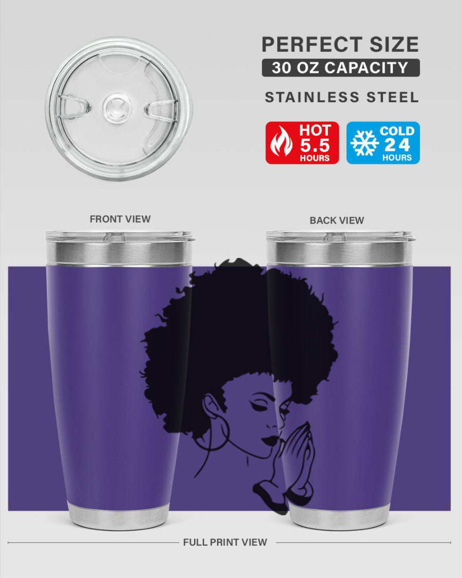 Black women - queen 22# tumbler in stainless steel with a stylish design, perfect for hot and cold beverages.