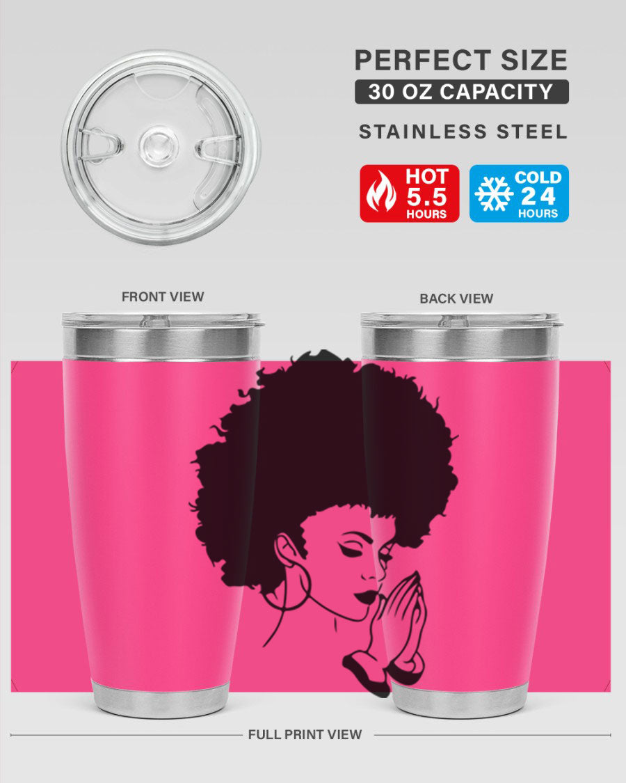 Black women - queen 22# tumbler in stainless steel with a stylish design, perfect for hot and cold beverages.