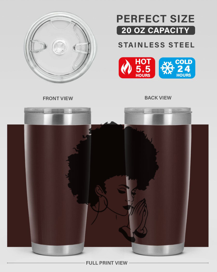 Black women - queen 22# tumbler in stainless steel with a stylish design, perfect for hot and cold beverages.