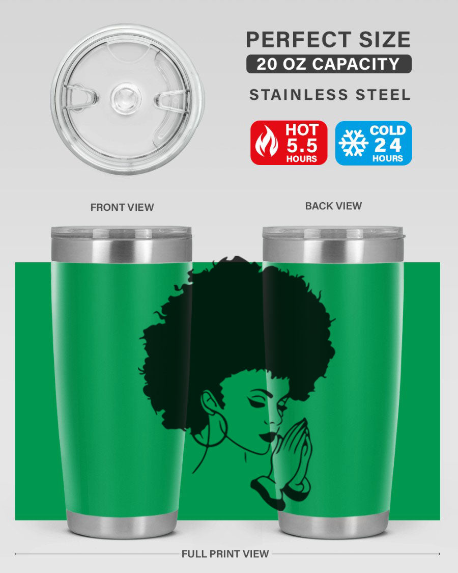 Black women - queen 22# tumbler in stainless steel with a stylish design, perfect for hot and cold beverages.