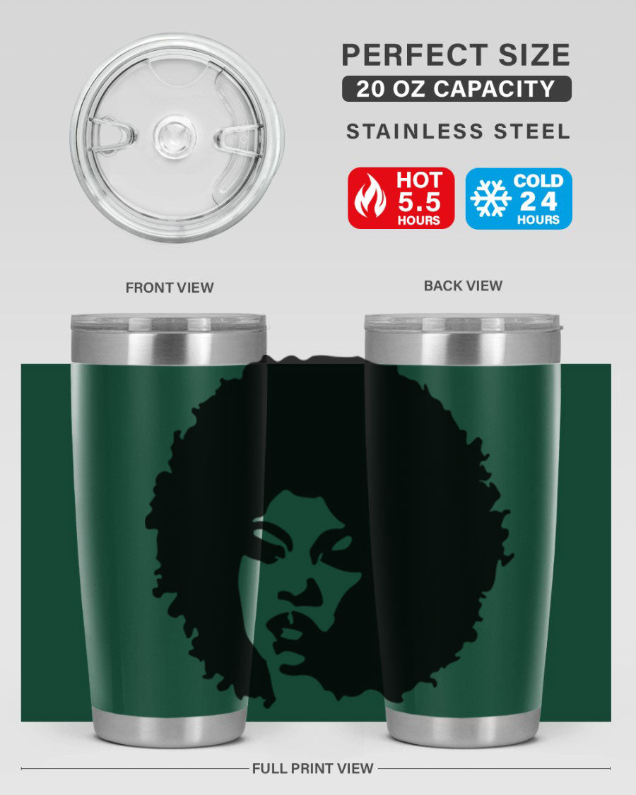 Black women - queen tumbler in 20oz and 30oz sizes, showcasing double wall vacuum stainless steel design with copper lining.