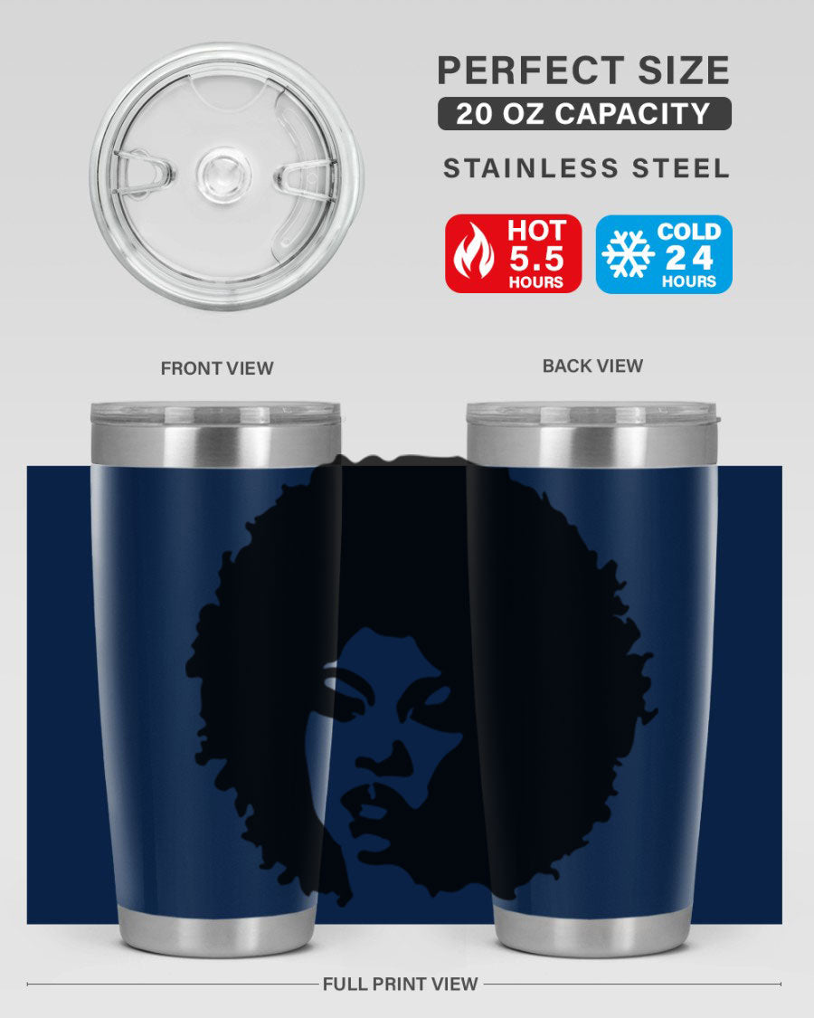 Black women - queen tumbler in 20oz and 30oz sizes, showcasing double wall vacuum stainless steel design with copper lining.