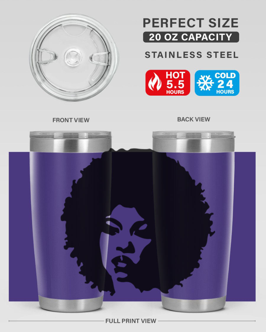 Black women - queen tumbler in 20oz and 30oz sizes, showcasing double wall vacuum stainless steel design with copper lining.