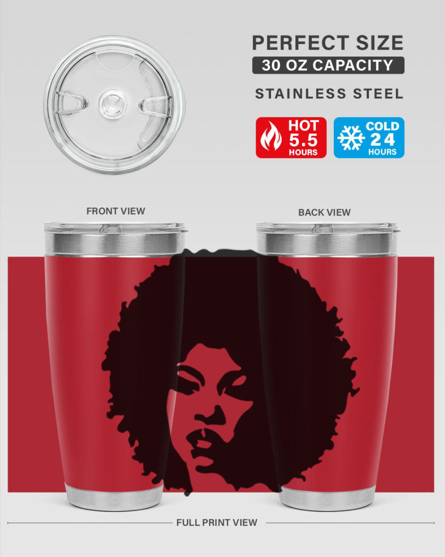 Black women - queen tumbler in 20oz and 30oz sizes, showcasing double wall vacuum stainless steel design with copper lining.