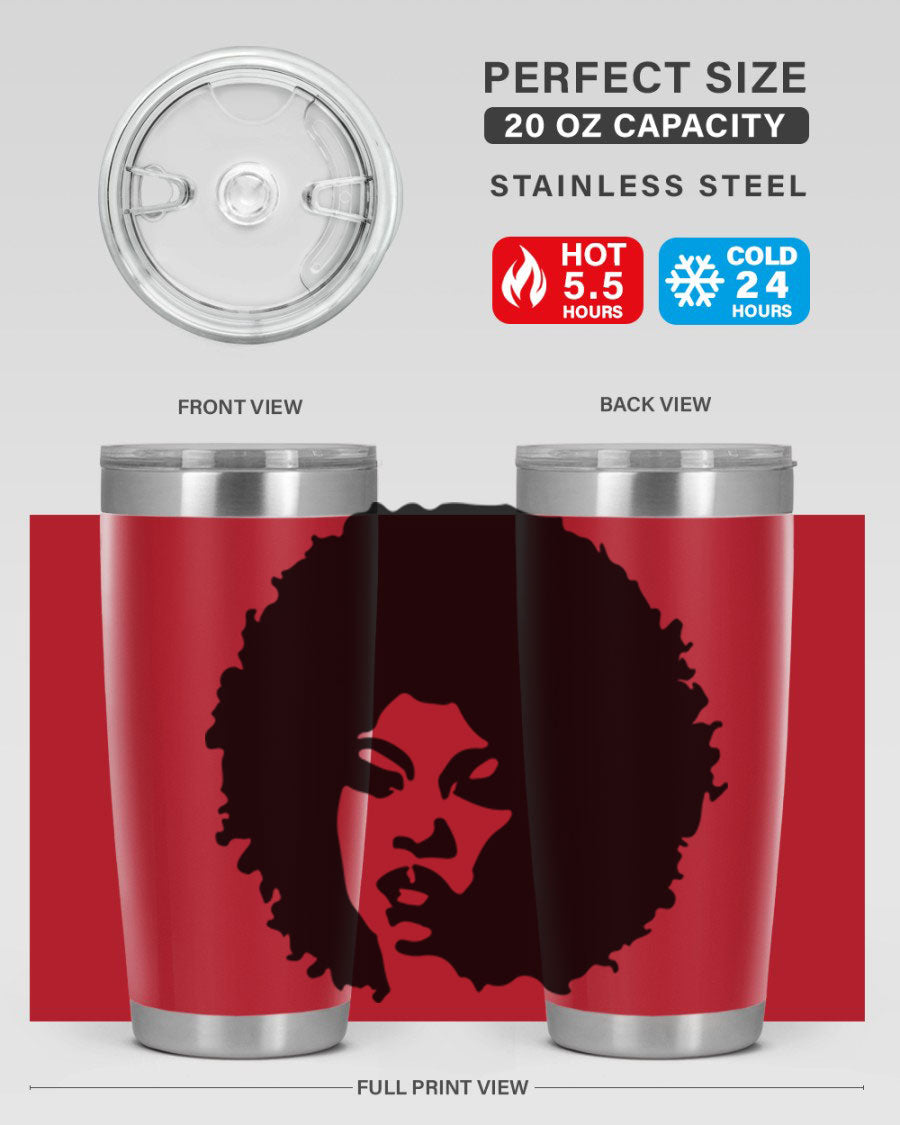 Black women - queen tumbler in 20oz and 30oz sizes, showcasing double wall vacuum stainless steel design with copper lining.