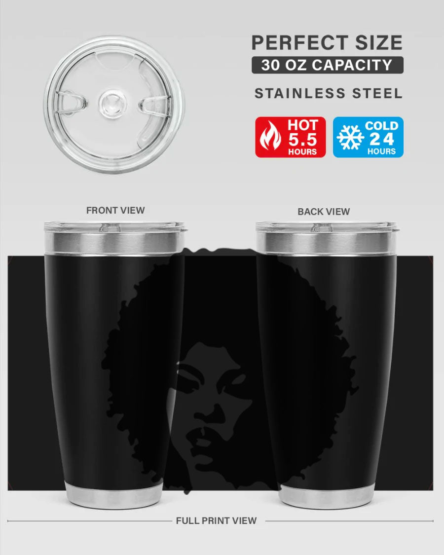 Black women - queen tumbler in 20oz and 30oz sizes, showcasing double wall vacuum stainless steel design with copper lining.