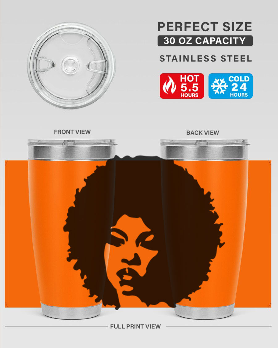 Black women - queen tumbler in 20oz and 30oz sizes, showcasing double wall vacuum stainless steel design with copper lining.