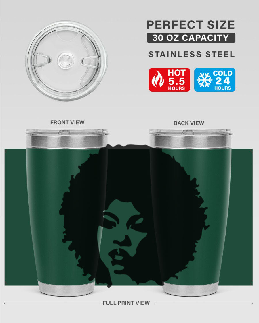 Black women - queen tumbler in 20oz and 30oz sizes, showcasing double wall vacuum stainless steel design with copper lining.