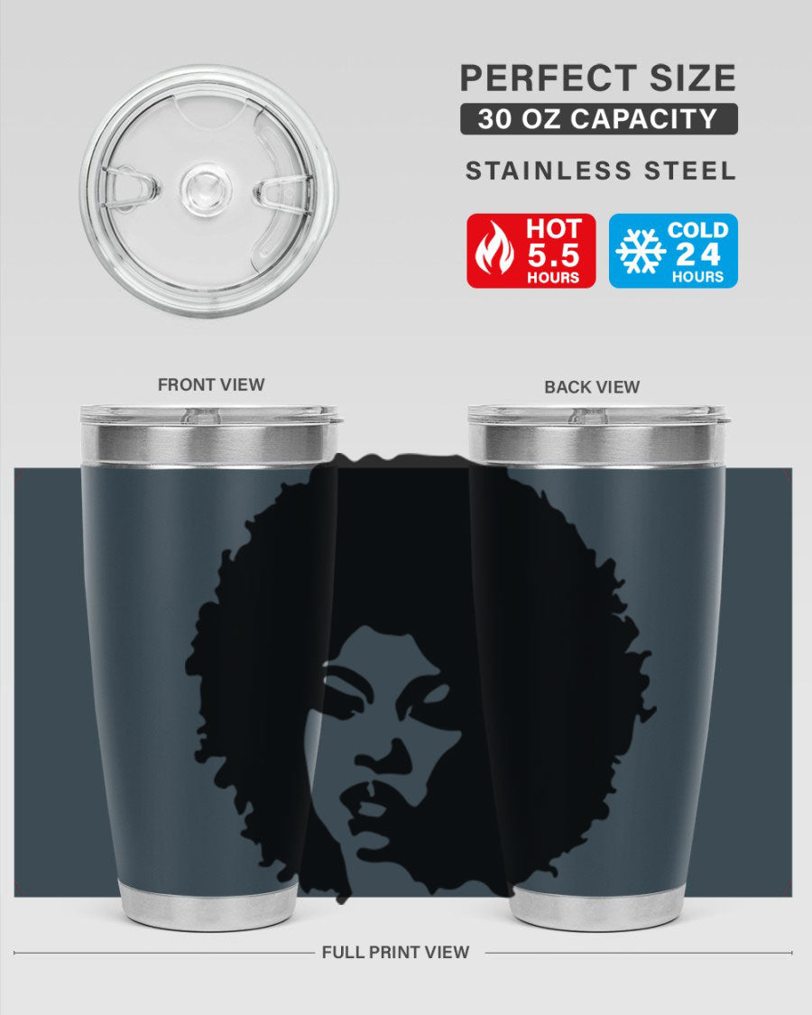 Black women - queen tumbler in 20oz and 30oz sizes, showcasing double wall vacuum stainless steel design with copper lining.