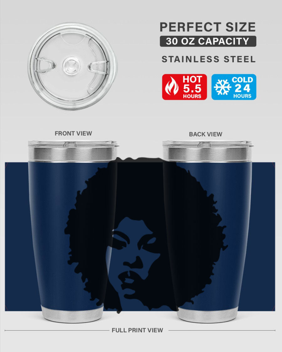 Black women - queen tumbler in 20oz and 30oz sizes, showcasing double wall vacuum stainless steel design with copper lining.