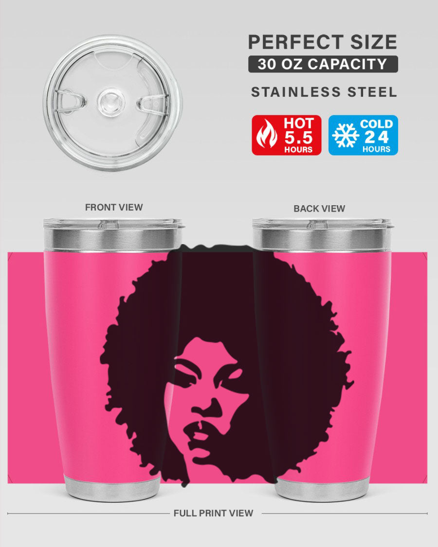 Black women - queen tumbler in 20oz and 30oz sizes, showcasing double wall vacuum stainless steel design with copper lining.