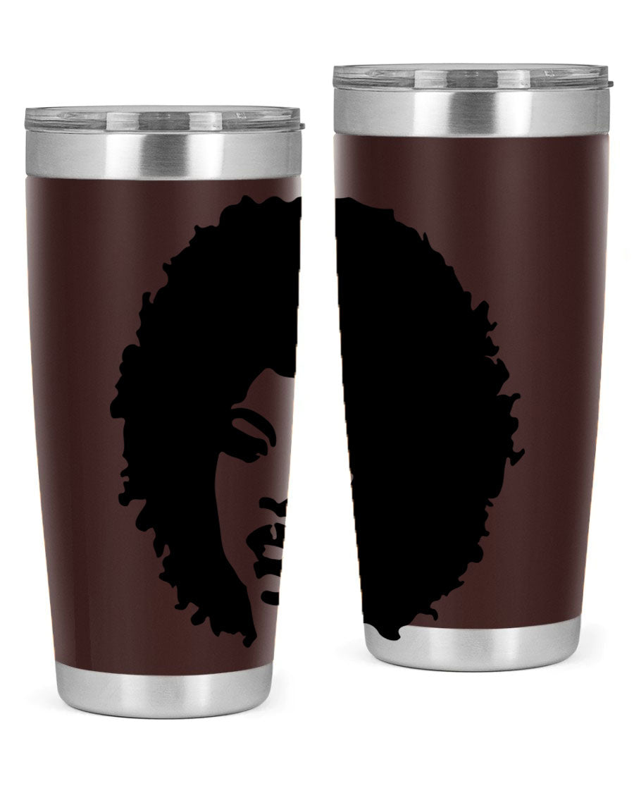 Black women - queen tumbler in 20oz and 30oz sizes, showcasing double wall vacuum stainless steel design with copper lining.