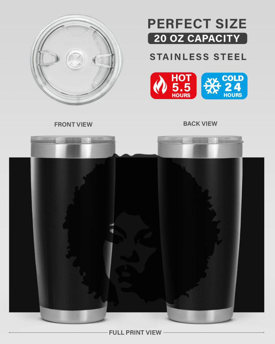 Black women - queen tumbler in 20oz and 30oz sizes, showcasing double wall vacuum stainless steel design with copper lining.