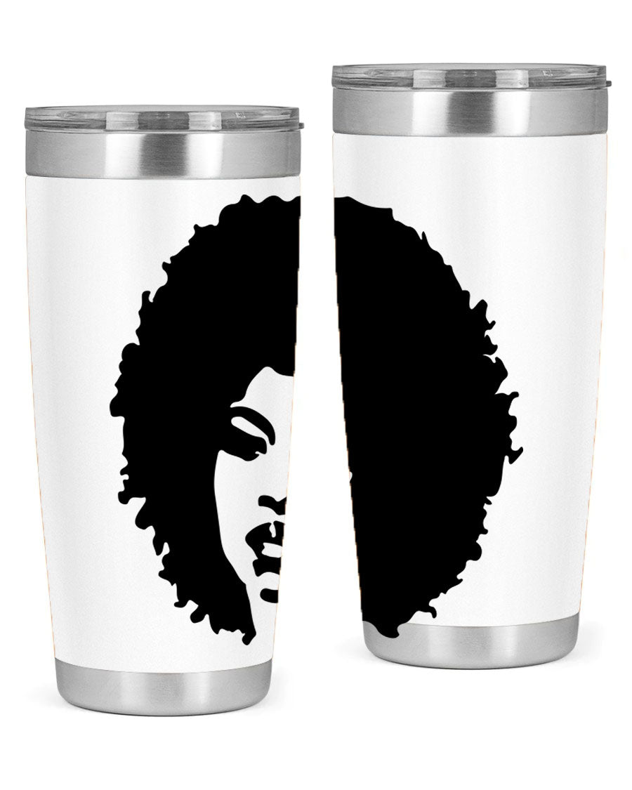 Black women - queen tumbler in 20oz and 30oz sizes, showcasing double wall vacuum stainless steel design with copper lining.