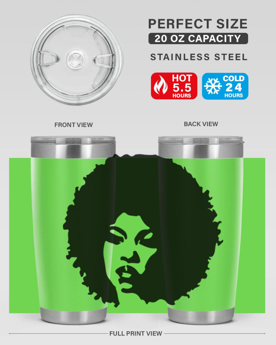 Black women - queen tumbler in 20oz and 30oz sizes, showcasing double wall vacuum stainless steel design with copper lining.